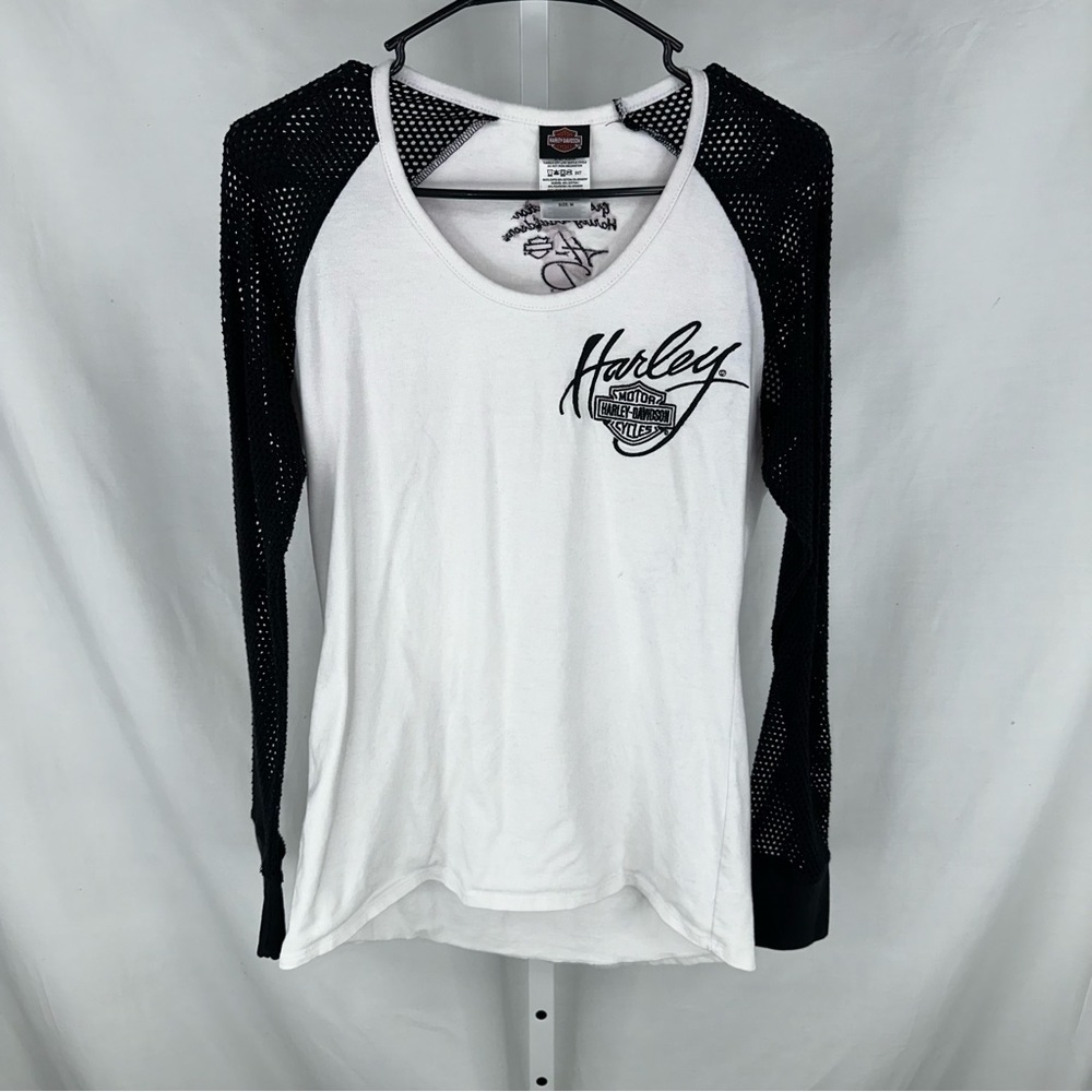 Harley Davidson Women’s Black White Long Sleeve Mesh Arms Size M